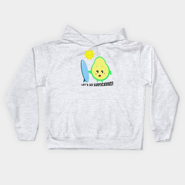 Surfing Avocado Kids Hoodie by yudoodliez